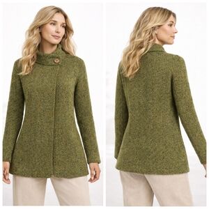 Triona Design Irish Donegal Wool Hand Loomed Cardigan Jacket Green Medium F354